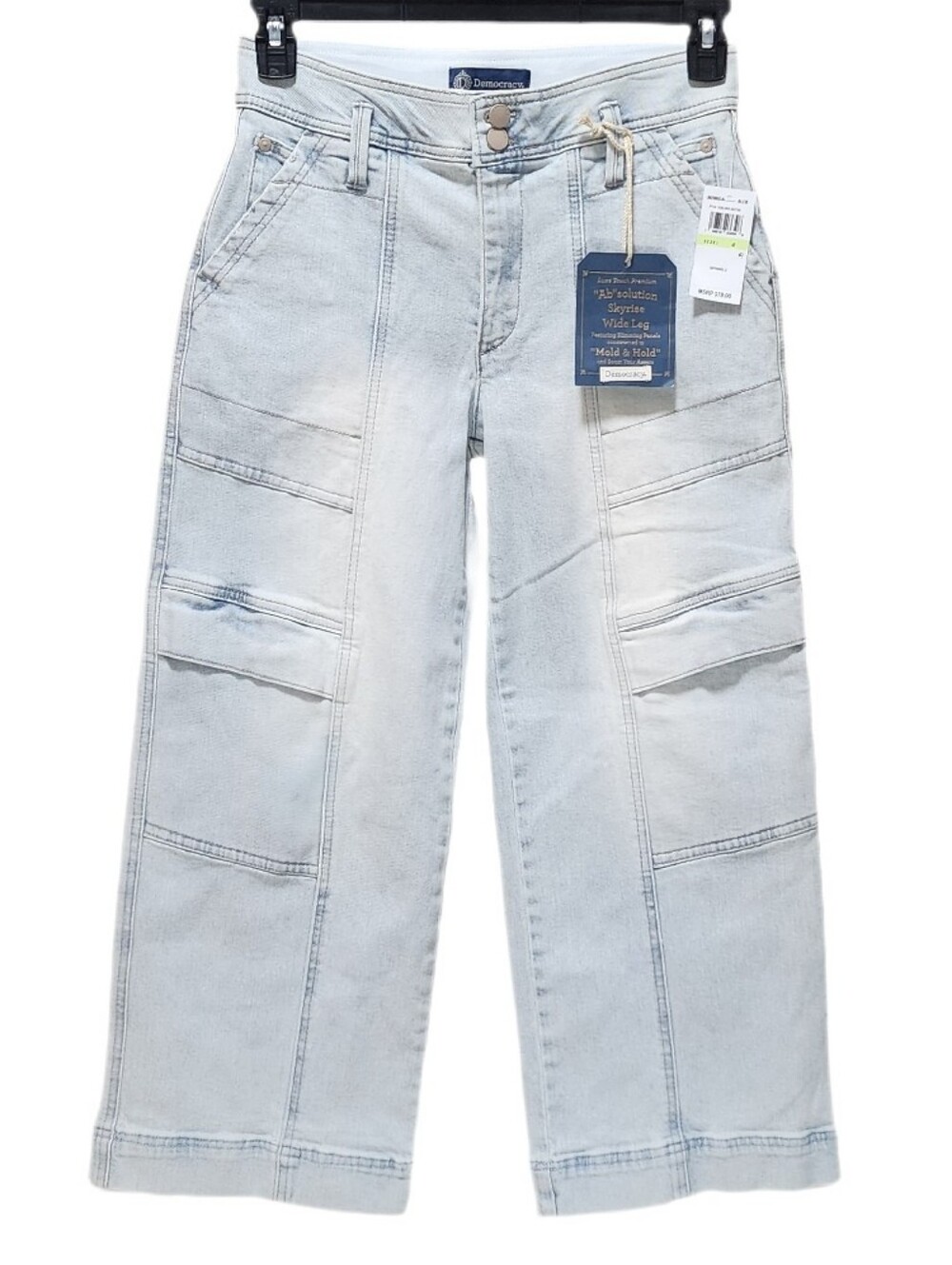 Democracy Utility Cargo Cropped Wide Leg Jeans Skyrise Ab Solution Bleach Blue 4